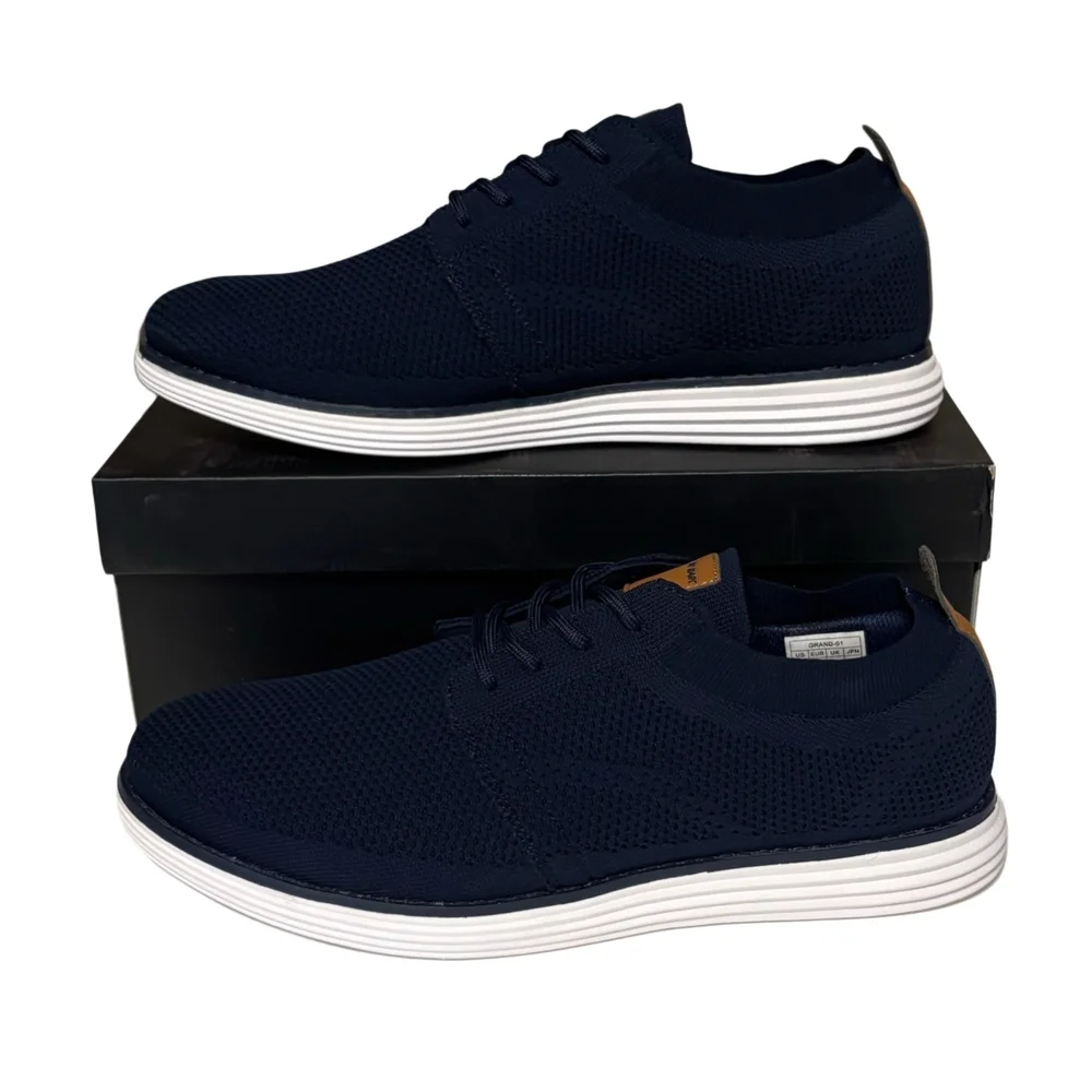 Men's Knit Lace-Up Sneakers in Navy with White Sole